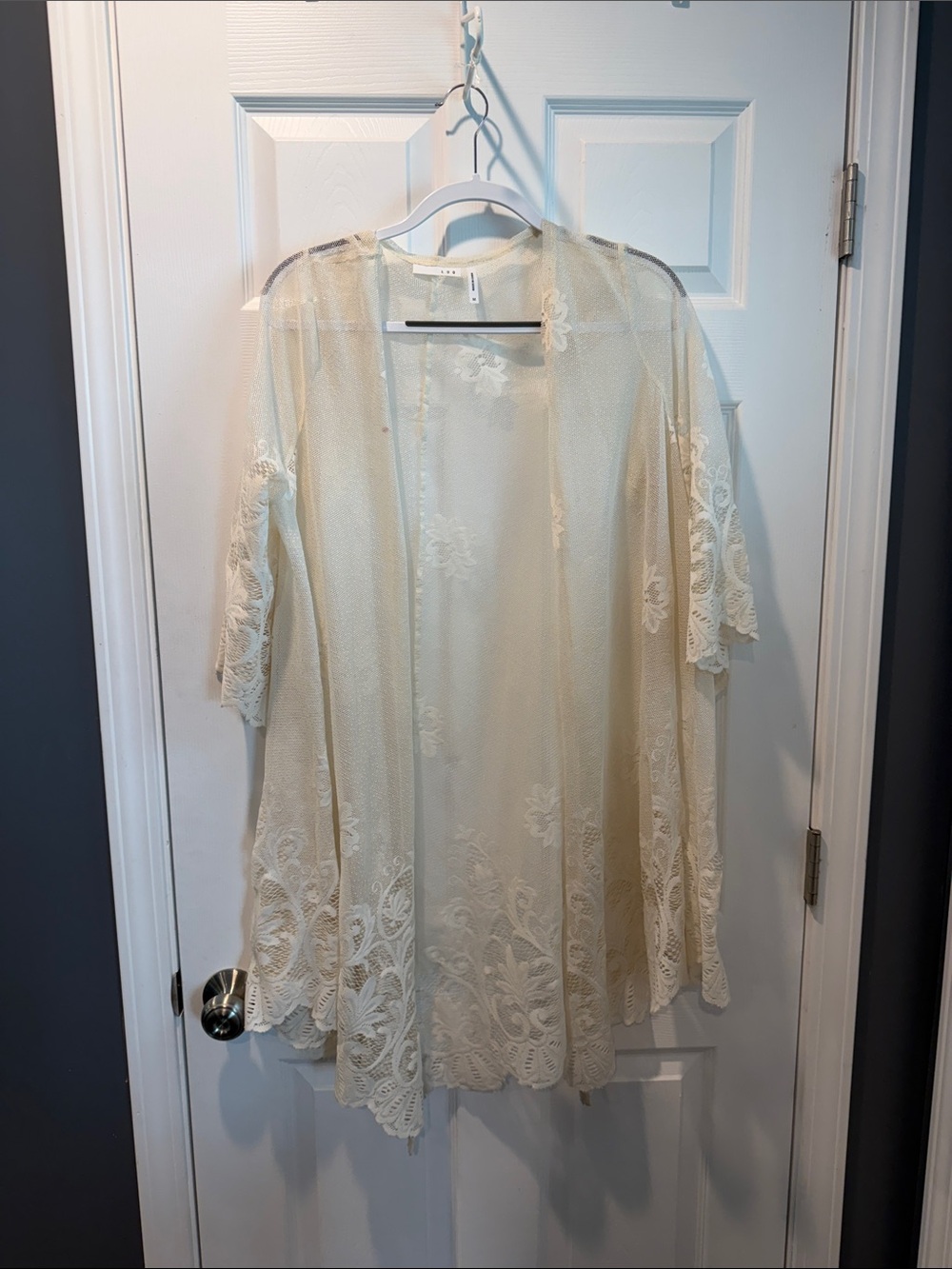 Sheer Lace Kimono Cover-Up in Cream